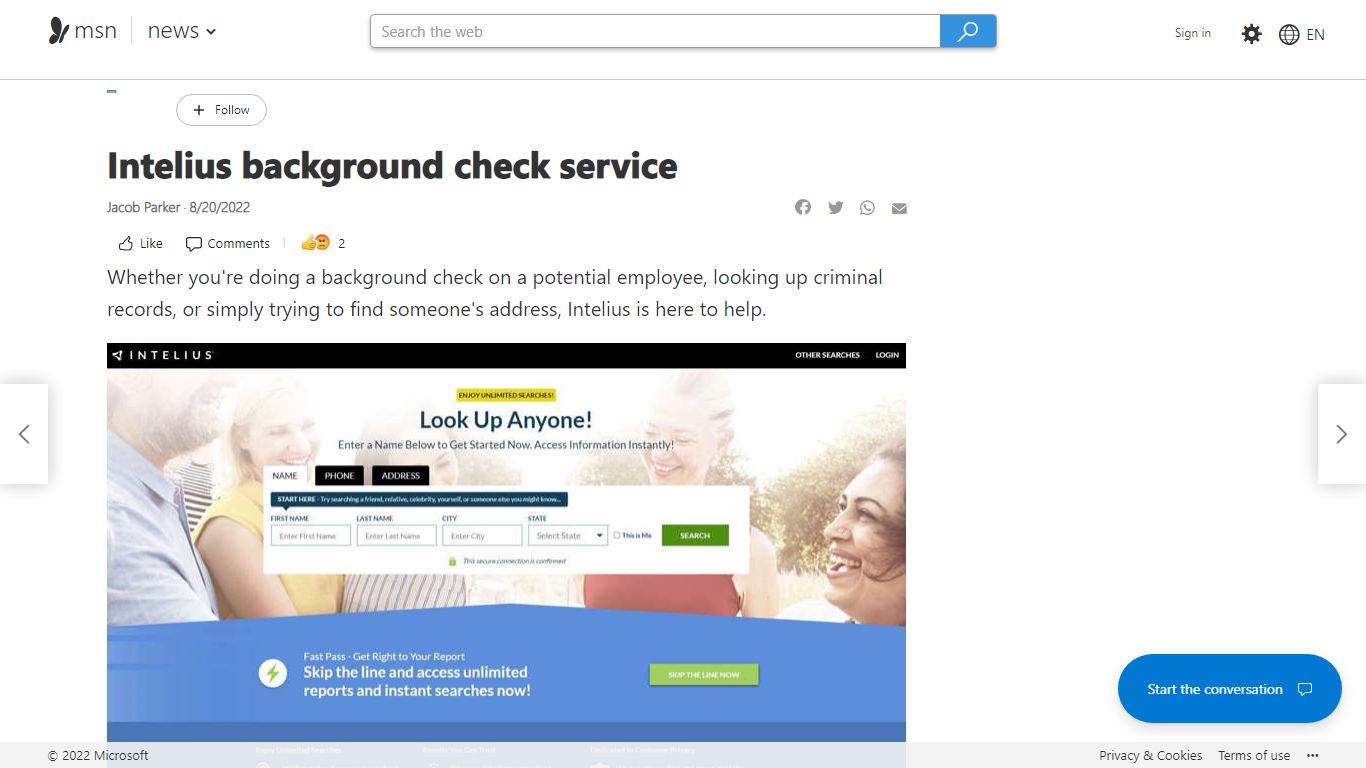 Intelius background check service - msn.com